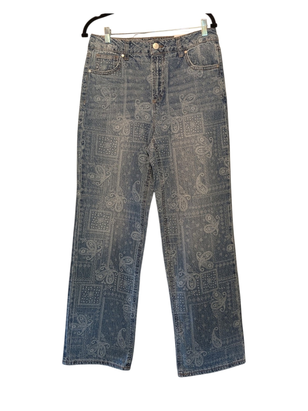 Paisley Print Wide-Leg Jeans - Blue